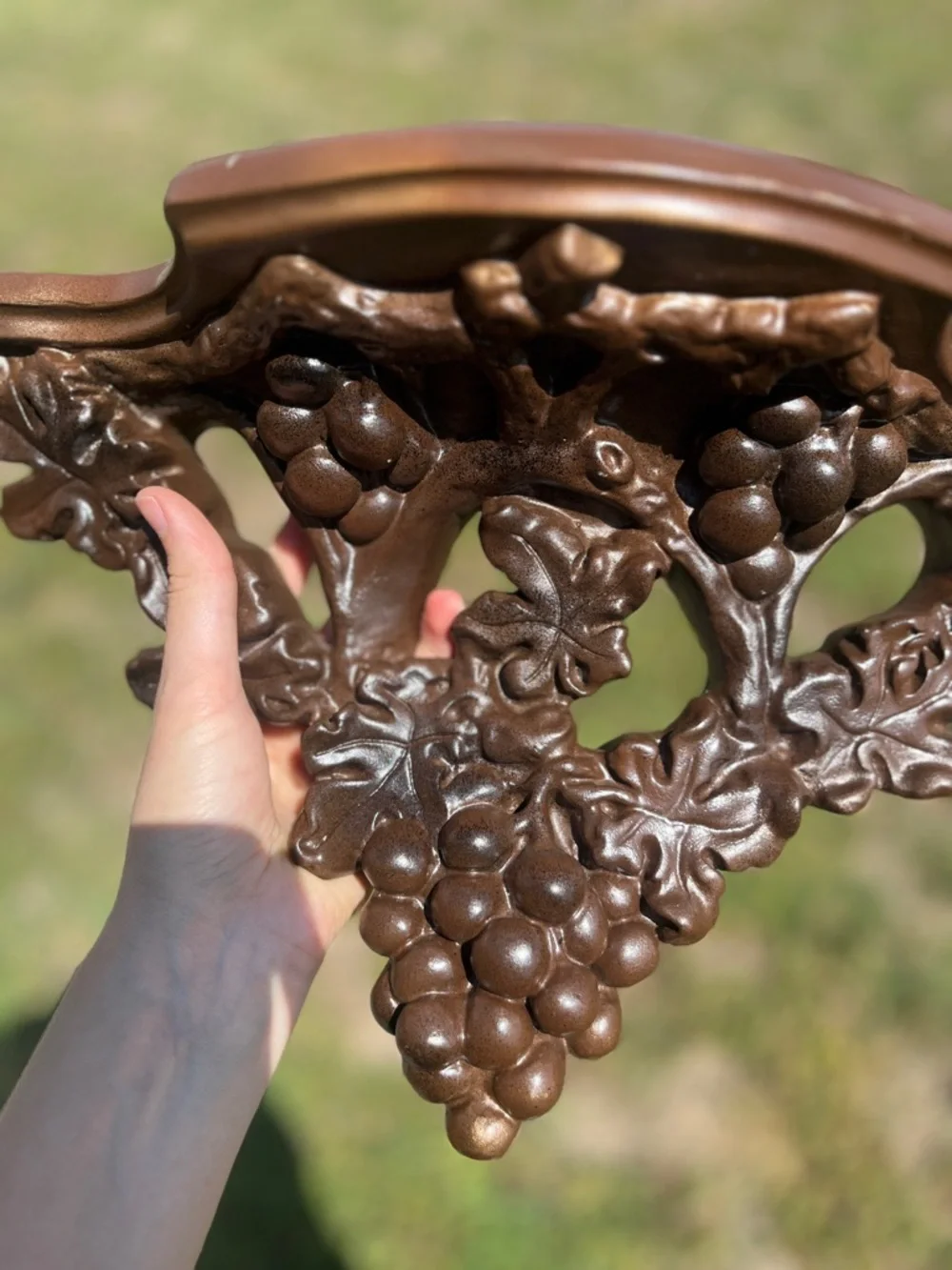 ☾ Vintage baroque heavily carved grape cluster + leaf wall shelf / sconce